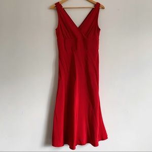 J. Crew Red Silk Cocktail A-Line Midi Dress